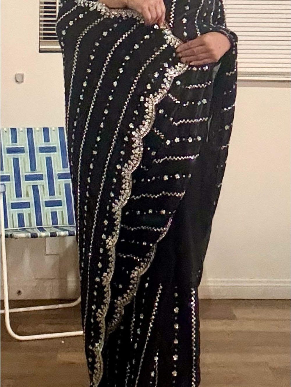 Elegant Black Sequin Embellished Women's hand work Bollywood saree.